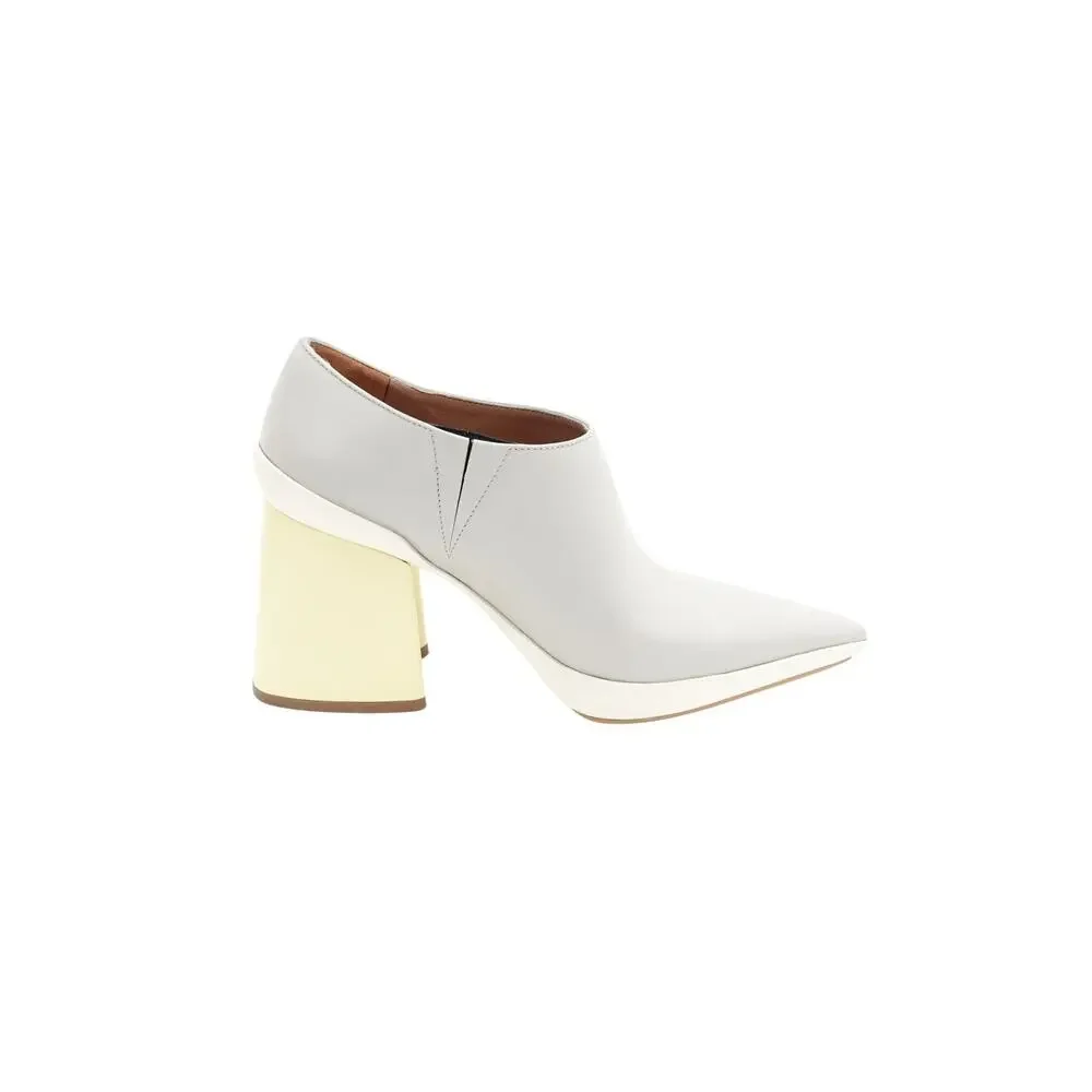 Marni Spring 2017 Color-Block Grey Leather Pointed Pump, Yellow Block Heel
